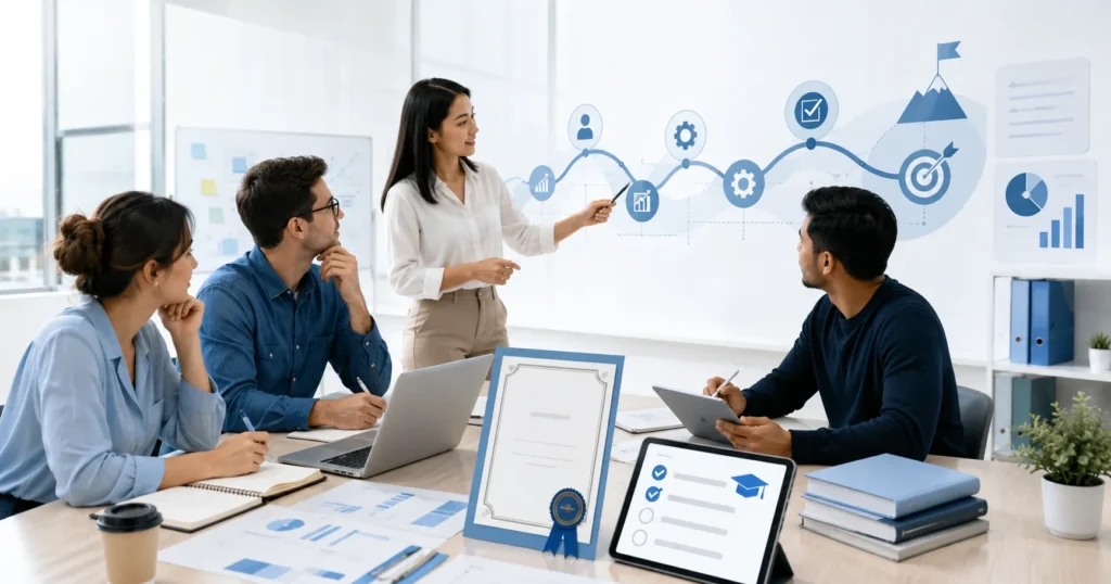 Professionals planning a project management career roadmap with certification study materials and exam practice tools from Certification Exam.